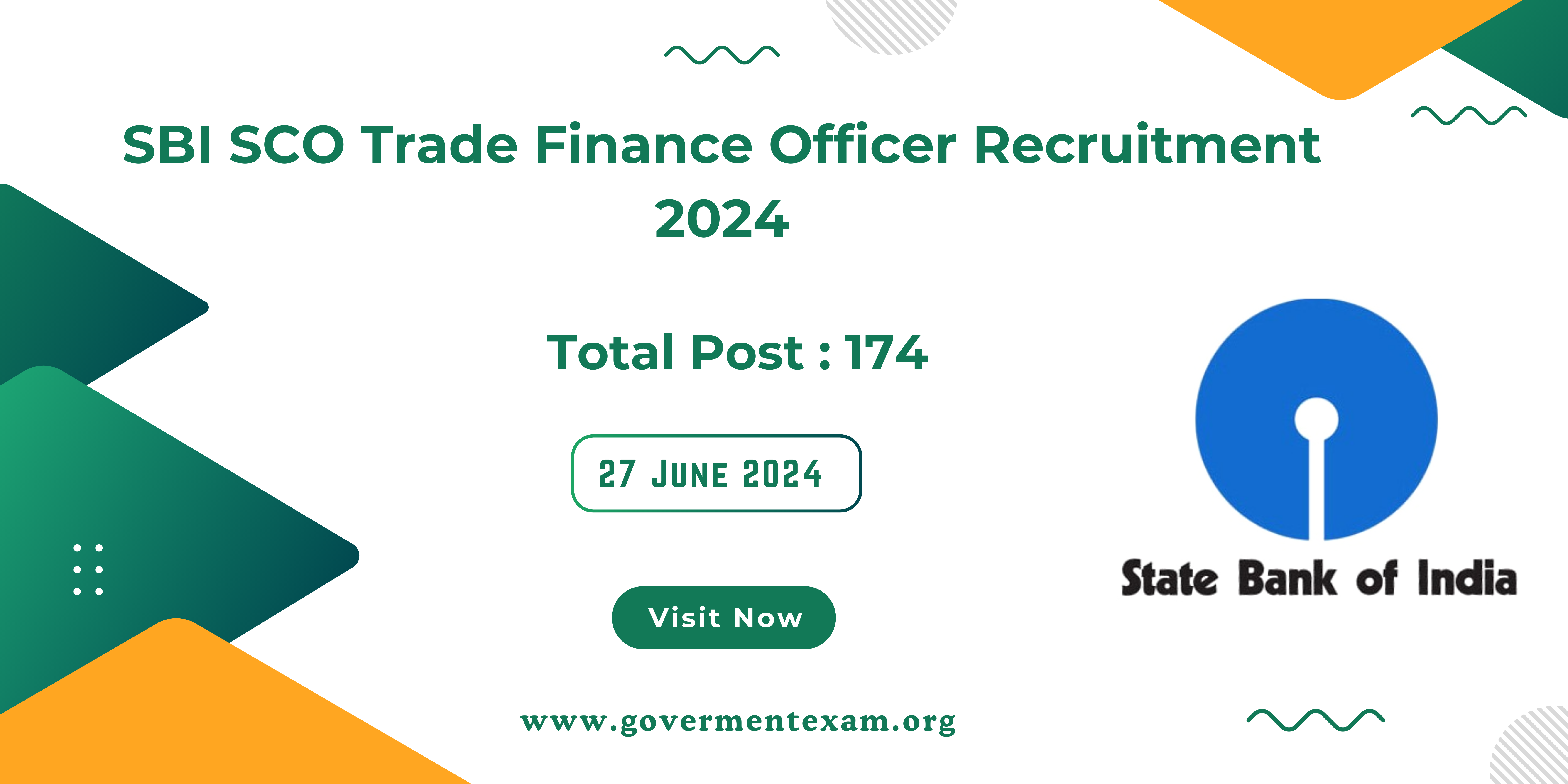 SBI SCO Trade Finance Officer Recruitment 2024 for 174 Posts